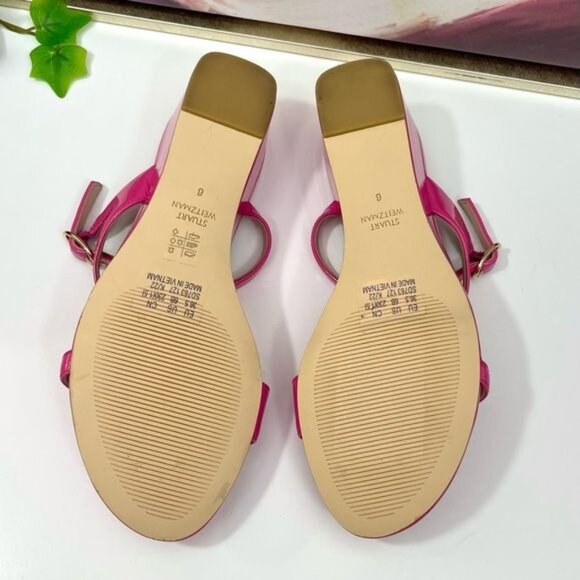 NWOB Stuart Weitzman Align Ii Buckle Patent Wedge Sandal in Pink Size 6 - Picture 10 of 11
